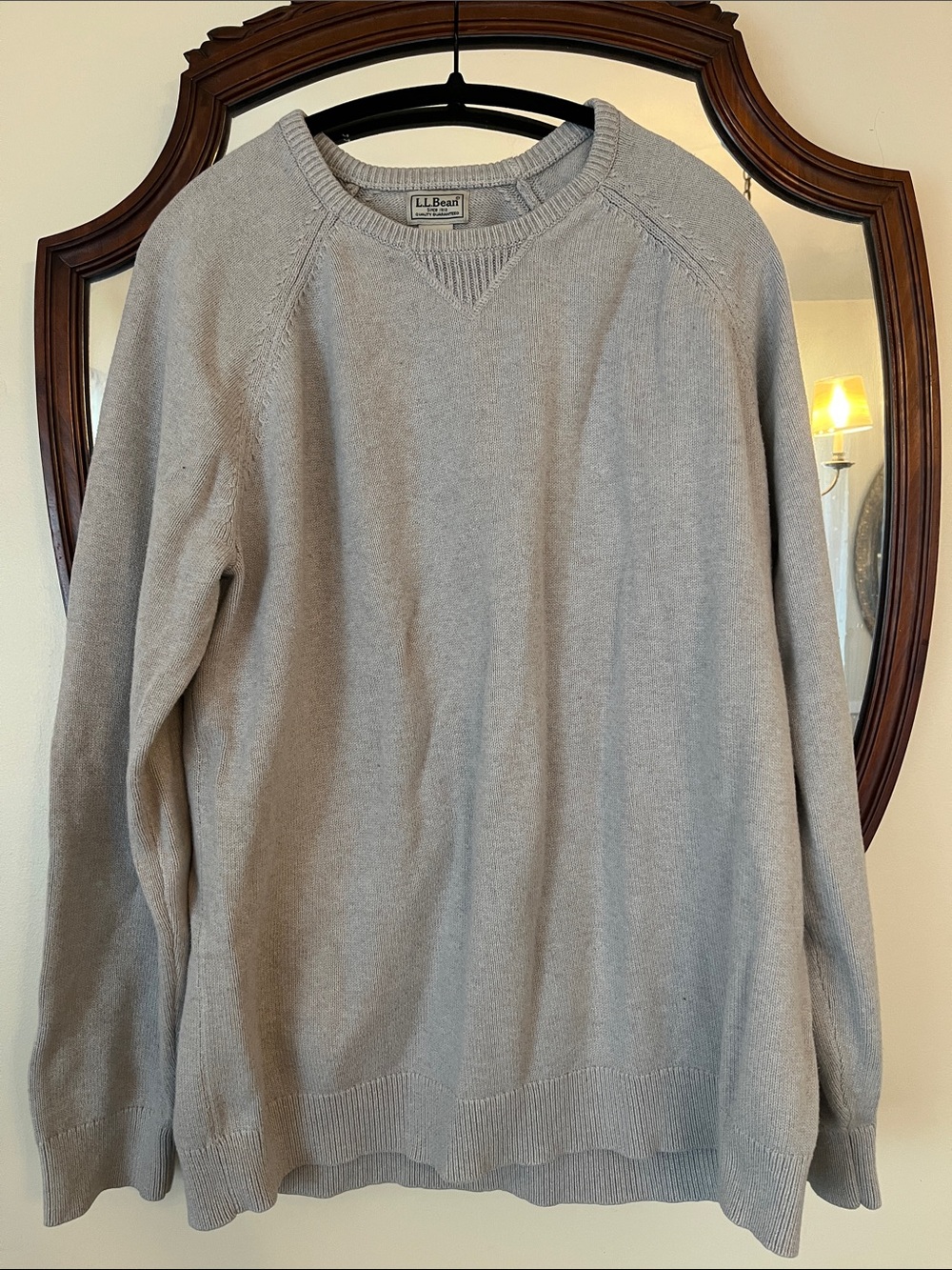 L.L. Bean Men’s Light Gray/Beige XL Tall Cotton Crewneck Pullover Sweater EUC